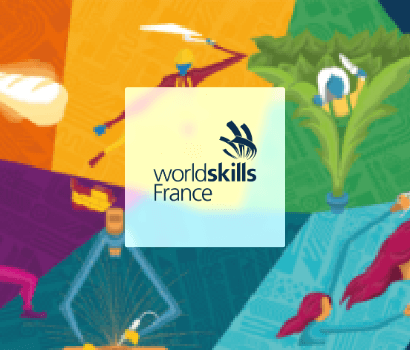 Logo WorldSkills France devant une image de l'évènement
