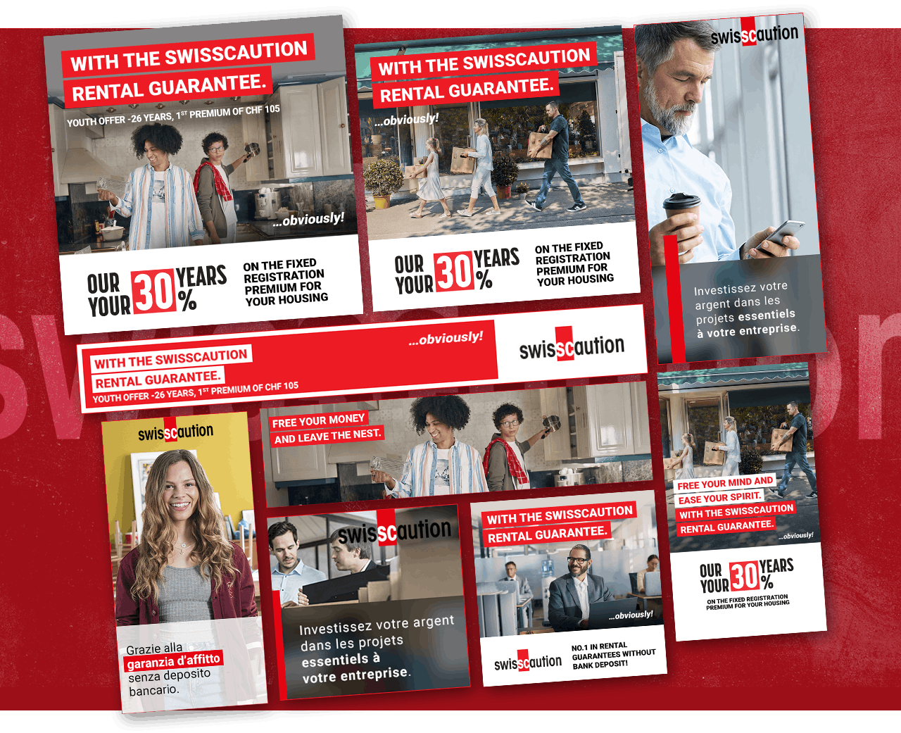 Extraits des publicités créées pour la campagne digitale de Swiss Caution