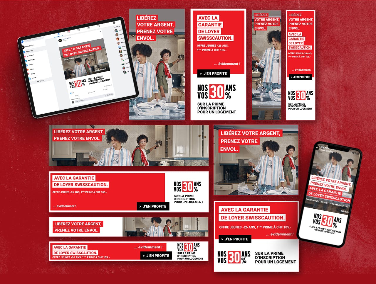 Visualisation de la campagne de publicité digitale créée pour Swiss Caution