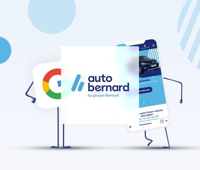 Logo Auto Bernard devant un logo de Google et un extrait du site internet d'Auto Bernard