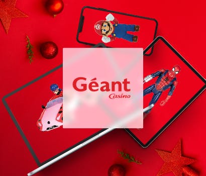 Logo de Géant Casino devant des jouets