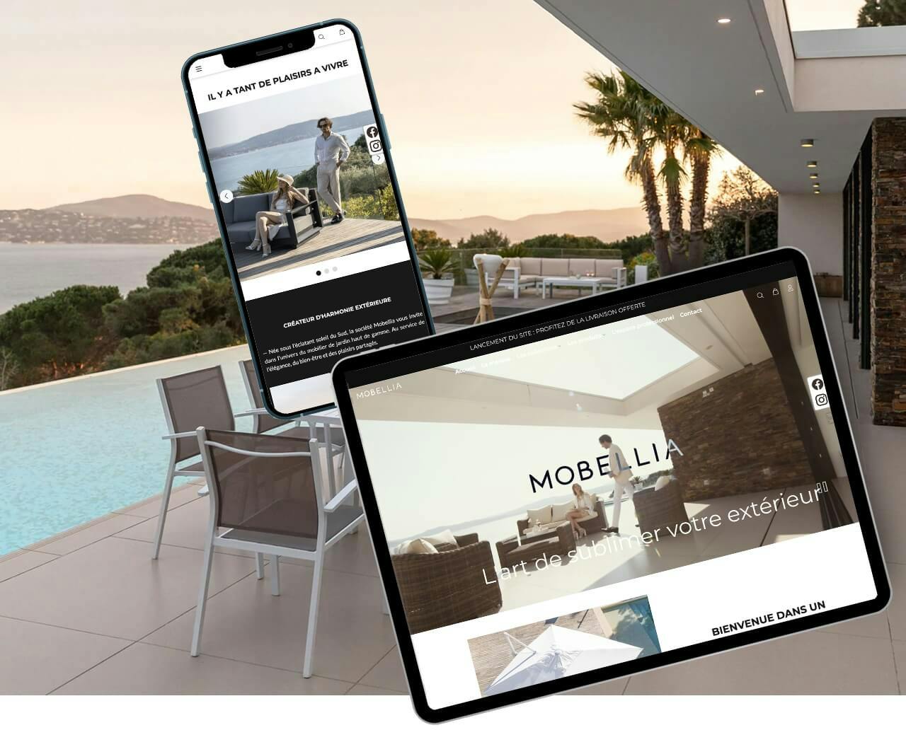Le site e-commerce Mobellia visualisé sur iphone et tablette